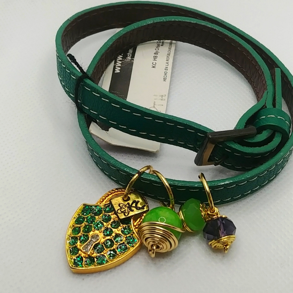 Green wrap Choker/Bracelet with charms